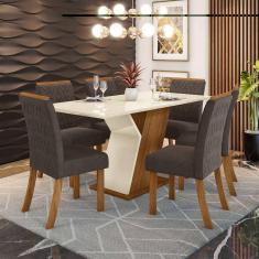 Conjunto Sala de Jantar Mesa 160 Cm Tampo MDF com Vidro 6 Cadeiras Zuri Casa 812