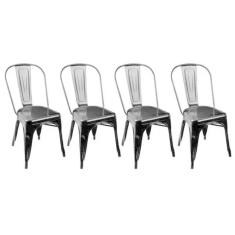 Kit 4 Cadeiras Design Tolix Metal Pelegrin Pel-1518 Cor Preta