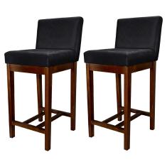 Kit 2 Banquetas Média Moderna para Bancada Lisboa Madeira Capuccino Suede Preto CCS