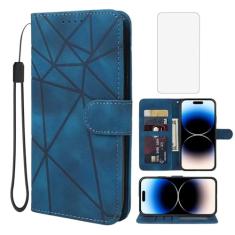 Wanyuexes Capa para iPhone 14 Pro, capa carteira para Apple 14 Pro de 6,1 polegadas com protetor de tela de vidro temperado, toque de pele PU, flip fólio, suporte para cartão de crédito, suporte para