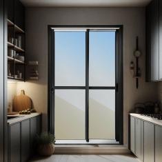 Porta de Correr 2 Folhas Moveis 210 X 200 Elite com Fechadura Tetra Vidro Reflex Mix Preto