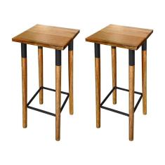 Kit 2 Banquetas Bistro Industrial Colors Ferro E Madeira Maciça - Preta Preto