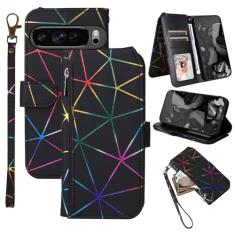 Furiet Capa carteira para Google Pixel 9 Pro XL com alça de pulso destacável, 9+ compartimentos para cartões, bolsa dobrável de couro PU de luxo, capa flip com zíper e suporte para cartão para Pixel9