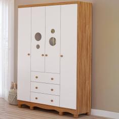 Guarda Roupa Infantil Bolinha 4 Portas 3 Gavetas Móveis Peroba