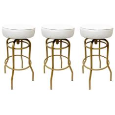 Banqueta Altura 65cm Bar Giratória cor Dourado fosco assento branco Ki