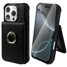 VANAVAGY Capa carteira para iPhone 16 Pro Max com suporte para cartão de crédito e bolso para moedas [suporte de anel de rotação de 360°], capa de telefone flip com fecho magnético de couro para