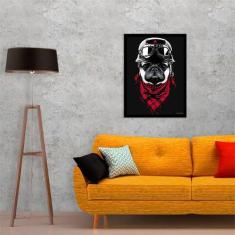 Quadro Decorativo Pug Motoqueiro 45x34cm - Quadros On-line, Madeira Pr