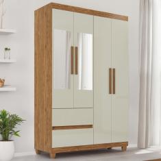 Guarda-Roupa de Solteiro Madri 4 Portas 2 Gavetas Com Espelho - Tudo De Móveis