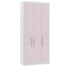 Guarda Roupa Modulado 101,50cm 3 Portas Alpes Luciane Móveis Branco Pf Com Rosa Pf