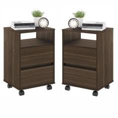 Conjunto Mesa De Cabeceira Com Rodízios Nadi Marrom