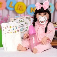 Boneca Bebê Tipo Reborn Menina Laura Morena Pode Dar Banho - Cegonha R