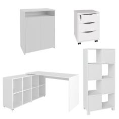 Conjunto Escritório Home Office 4 Peças Side A06 Branco - Mpozenato