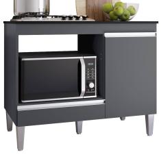 Balcão De Cozinha Para Cooktop E Forno Microondas Carla Amêndoa Preto