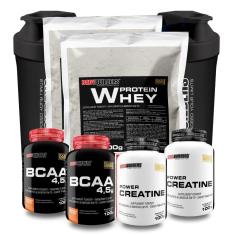 Kit 2x Whey Protein 500g + 2x BCAA 100g + 2x Creatina + 2x Coq - Bodybuilders-Unissex