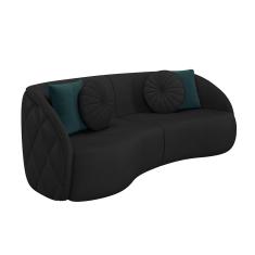 Sofá Decorativo 240cm com Almofadas Redondas Clarke PU Preto - Gran Belo