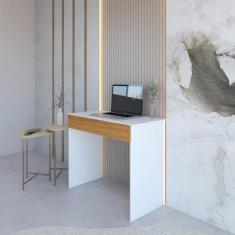 Mesa Escrivaninha com Sevilha 1 Gaveta 90cm Branco Com Amadeirado Frei