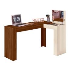 Escrivaninha Mesa Escritório Penteadeira em L Porta Objetos Jade 135,5