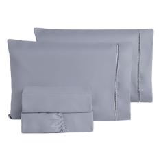 Jogo De Cama Ponto Palito Porcelana Liso King 4 Peças - Vitor Bordados