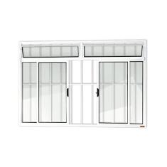 Janela Plus 4 Folhas com Bandeira e Grade Vidro Liso 100cm x 150cm Brimak Branco