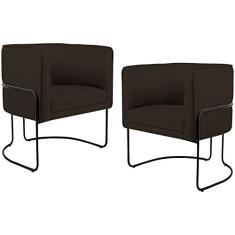 Kit 02 Poltronas Decorativas Fixa Base de Aço Preto Betina D02 Corano Marrom C-34 - Lyam Decor