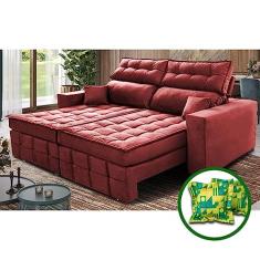 Sofá Retrátil e Reclinável 1,80m Molas Ensacadas e Costura Tripla Cama Inbox Japão Velusoft Vermelho