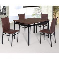 Conjunto Sala de Jantar Tokio Mesa Riviera 4 Cadeiras Art Panta Preto/Castanho Rust
