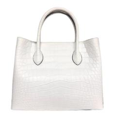 Bolsa feminina exótica genuína de couro de jacaré autêntica bolsa de ombro feminina grande bolsa de trabalho feminina, Branco, 32cm(Width) x 25cm(Height) x 14cm(Deep)