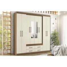 Guarda Roupa Casal 8 Portas e 4 Gavetas c/ Espelho Nápoles jatoba/Areia - Santos Andirá