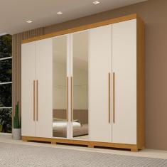 Guarda-roupa Casal 243,90cm 6 Portas com Espelho 100% Mdf Buganvílea Espresso Móveis Cinamomo/Off White
