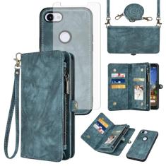 Asuwish Capa de celular para Google Pixel 3a XL com zíper carteira destacável com protetor de tela de vidro temperado alça transversal flip porta-cartões Pixel3aXL Pixle 3aXL A3 Pixel3a LX mulheres