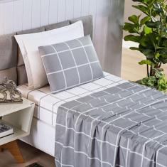 Jogo De Cama Solteiro Dupla Face Grid Micro Percal 200 Fios Austin 3 P