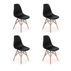 Conjunto 4 Cadeiras Charles Eames Eiffel Wood Base Madeira - Preta - M