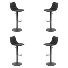 Kit 4 Banquetas Decorativas Travis PU com Regulagem de Altura Base Disco c/Apoio Para os Pés Preto G56 - Gran Belo