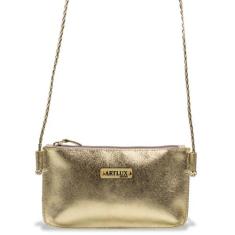 Bolsa Transversal Artlux de Couro 8086, Ouro