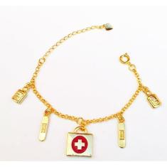 Pulseira Maleta Médica Enfermagem Folheado Ouro 18k