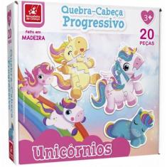 Quebra Cabeça Progressivo Unicórnios 20 Peças Feito em Madeira - BRINC