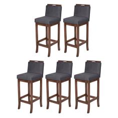 Kit 5 Banquetas Média com Encosto Turim Madeira Capuccino Suede Cinza ccs