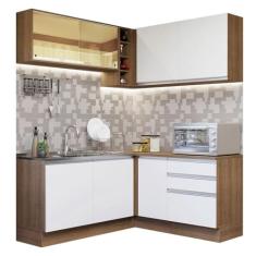 Cozinha Completa de Canto Madesa Glamy 329002 com Armário e Balcão (sem Tampo e Pia) - Rustic/branco