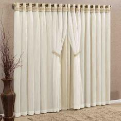 Cortina Alemanha 3,00M X 2,50M Palha Tecido Blackout Com Voal Premium Varão