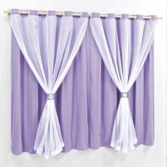 Cortina 2 Mts Sala Quarto Malha Com Voal Trilho Suisso Baratissima Lilás