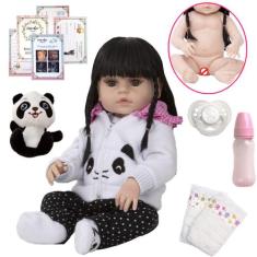 Boneca Bebê Reborn Pandinha 52cm 100% Silicone + 13 Itens - Cegonha Re