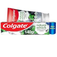 Colgate Creme Dental Vegano Natural Extracts Carvão e Menta, Dentes Mais Brancos, Sem Glúten, Com Flúor, 140g