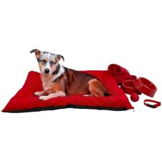 Kit Colchonete Pet Médio Mantinha Comedouro Coleira Bolinha - Supri Pe