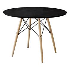 MESA DE JANTAR EIFFEL REDONDO TAMPO DE MADEIRA 110CM PRETO