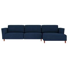 Sofá 290cm com Chaise Direita Franz Suede Azul - Gran Belo