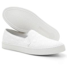 Tênis Slip On Feminino Couro Com Textura Casual Conforto-Feminino