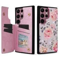 Capa carteira para Samsung Galaxy S22 Ultra com suporte para cartão, capa de couro com bloqueio RFID para mulheres e meninas, capa de telefone à prova de choque com suporte para Samsung S22 Ultra 5G