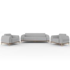 Kit Sofá 3 Lugares 180Cm Com 2 Poltronas Molino Cinza D-315