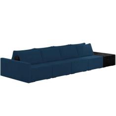 Sofá Ilha Modular Para Sala 432cm com Puff Dublin K01 Veludo Azul Mari
