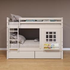 Beliche Infantil Com Janela Gavetas E Cortina Madeira Maciça Branco Housin